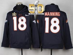 Denver Broncos #18 Peyton Manning Blue Super Bowl 50 Pullover Hoodie