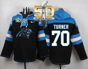 Nike Carolina Panthers #70 Trai Turner Black Super Bowl 50 Player Pullover NFL Hoodie