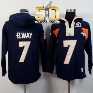 Denver Broncos #7 John Elway Navy Blue Super Bowl 50 Player Winning Method Pullover NFL Hoodie