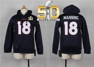 Youth Nike Broncos #18 Peyton Manning Navy Blue Super Bowl 50 Pullover NFL Hoodie