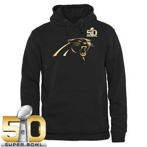 Men's Carolina Panthers Pro Line Black Gold Super Bowl 50 Collection Pullover Hoodie