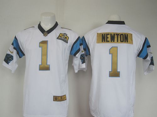 Nike Carolina Panthers #1 Cam Newton White Super Bowl 50 Collection Men's Stitched NFL Elite Jersey