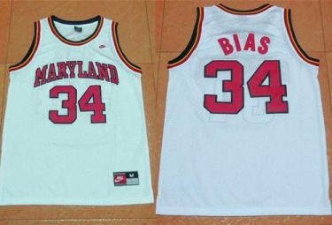 Maryland Terrapins #34 Len Bias White Basketball Stitched NCAA Jersey