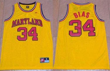 Maryland Terrapins #34 Len Bias Yellow Basketball Stitched NCAA Jersey