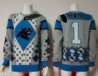 Nike Carolina Panthers #1 Cam Newton Blue Grey Men's Ugly Sweater