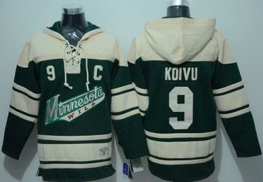 Minnesota Wild #9 Mikko Koivu Green Sawyer Hooded Sweatshirt Stitched NHL Jersey