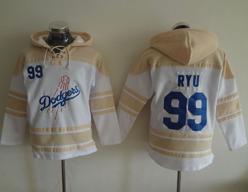 Los Angeles Dodgers #99 Hyun-Jin Ryu White Sawyer Hooded Sweatshirt MLB Hoodie