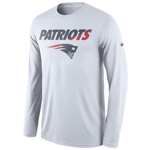 Men's New England Patriots Nike White Legend Staff Practice Long Sleeves Performance T-Shirt