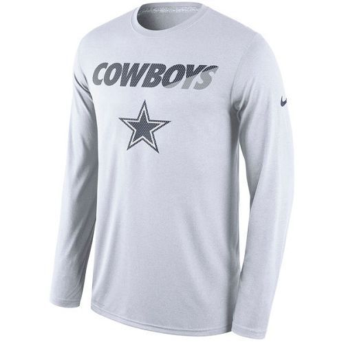 Men's Dallas Cowboys Nike White Legend Staff Practice Long Sleeves Performance T-Shirt