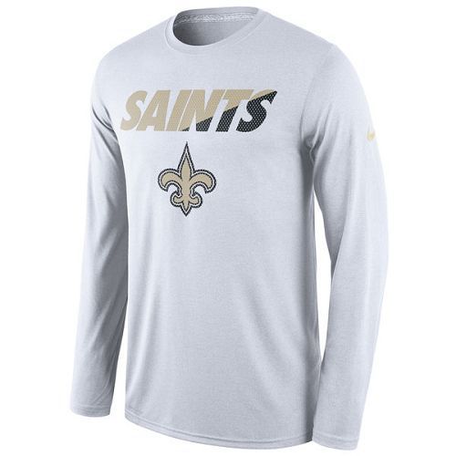 Men's New Orleans Saints Nike White Legend Staff Practice Long Sleeves Performance T-Shirt