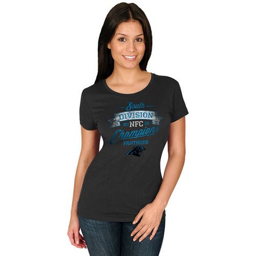 Women Carolina Panthers Majestic Black 2015 NFC South Division Champions T-Shirt