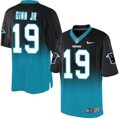Nike Carolina Panthers #19 Ted Ginn Jr BlackBlue Men's Stitched NFL Elite Fadeaway Fashion Jersey