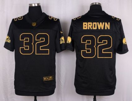 Nike Cleveland Browns #32 Jim Brown Black Men's Stitched NFL Elite Pro Line Gold Collection Jersey
