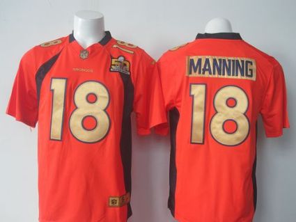 Nike Denver Broncos #18 Peyton Manning Orange Team Color Super Bowl 50 Collection Men's Stitched NFL Game Jersey
