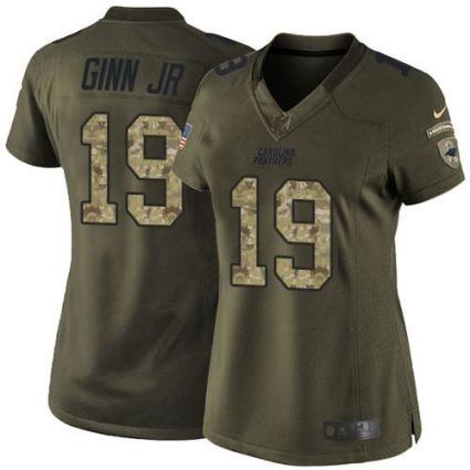 Women Nike Panthers #19 Ted Ginn Jr Green Stitched NFL Limited Salute To Service Jersey