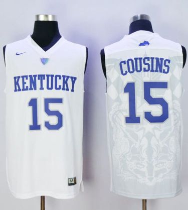 Kentucky Wildcats #15 DeMarcus Cousins White Basketball Stitched NCAA Jersey