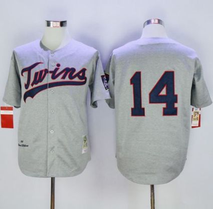 Mitchell And Ness 1969 Minnesota Twins #14 Kent Hrbek Grey Throwback Stitched MLB Jersey