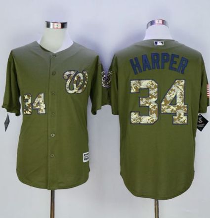 Washington Nationals #34 Bryce Harper Green Camo New Cool Base Stitched MLB Jersey