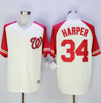Washington Nationals #34 Bryce Harper CreamRed Exclusive New Cool Base Stitched MLB Jersey