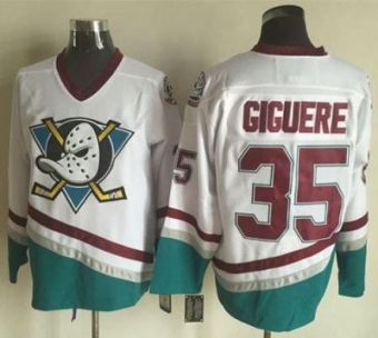 Anaheim Ducks #35 Jean-Sebastien Giguere White CCM Throwback Stitched NHL Jersey