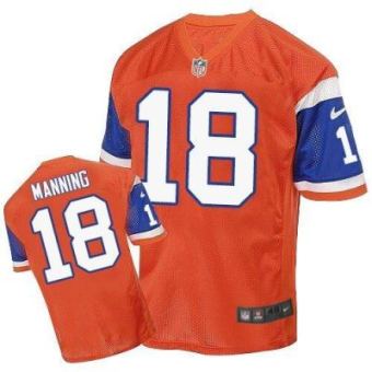 Nike Denver Broncos #18 Peyton Manning Orange Throwback Men's Stitched NFL Elite Jersey