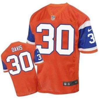 Nike Denver Broncos #30 Terrell Davis Orange Throwback Men's Stitched NFL Elite Jersey