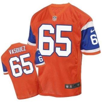 Nike Denver Broncos #65 Louis Vasquez Orange Throwback Men's Stitched NFL Elite Jersey
