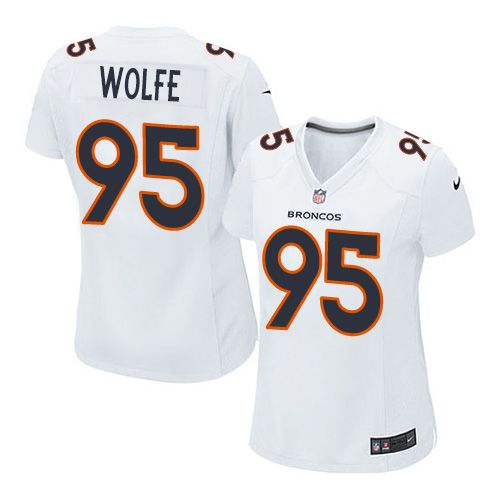 Women Nike Broncos #95 Derek Wolfe White Stitched NFL Game Event Jersey