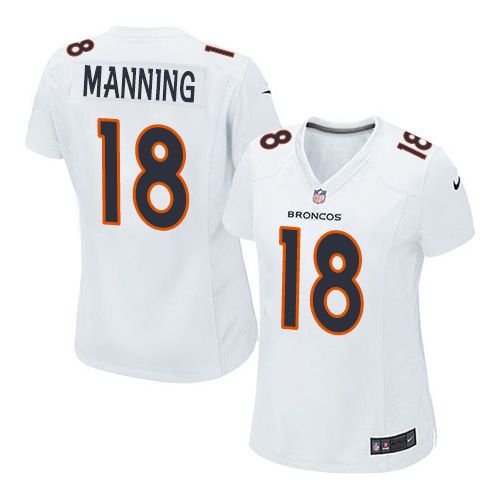 Women Nike Broncos #18 Peyton Manning White Stitched NFL Game Event Jersey