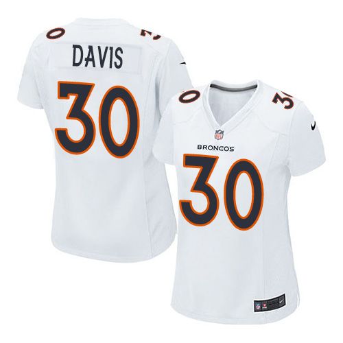 Women Nike Broncos #30 Terrell Davis White Stitched NFL Game Event Jersey
