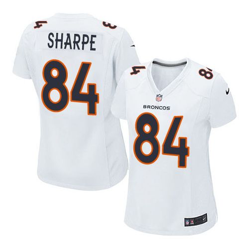 Women Nike Broncos #84 Shannon Sharpe White Stitched NFL Game Event Jersey