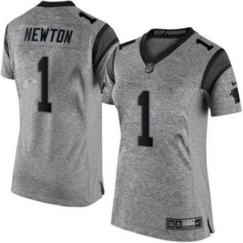 Women Nike Panthers #1 Cam Newton Gray Stitched NFL Limited Gridiron Gray Jersey