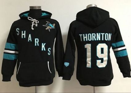 Women's San Jose Sharks #19 Joe Thornton Black Old Time Heidi Hoodie NHL Hoodie