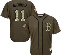 Boston Red Sox #11 Clay Buchholz Green Salute to Service Stitched Grey Jersey