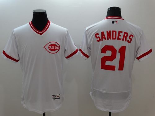 Cincinnati Reds #21 Reggie Sanders White Flexbase Authentic Collection Cooperstown Baseball Jersey