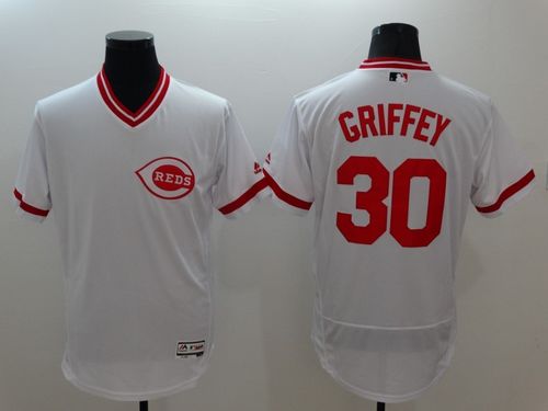 Cincinnati Reds #30 Ken Griffey White Flexbase Authentic Collection Cooperstown Baseball Jersey