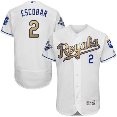 Kansas City Royals #2 Alcides Escobar White 2015 World Series Champions Gold Program FlexBase Authentic Baseball Jersey Kansas City Royals #2 Alcides Escobar White 2015 World Series Champions Gold Program FlexBase Authentic Baseball Jersey