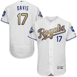 Kansas City Royals #17 Wade Davis White 2015 World Series Champions Gold Program FlexBase Authentic Baseball Jersey