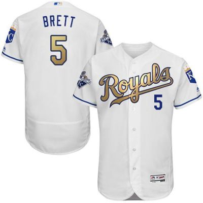 Kansas City Royals #5 George Brett White 2015 World Series Champions Gold Program FlexBase Authentic Baseball Jersey