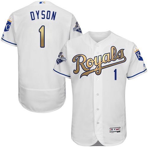 Kansas City Royals #1 Jarrod Dyson White 2015 World Series Champions Gold Program FlexBase Authentic Baseball Jersey