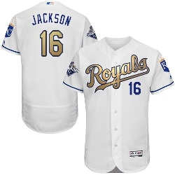 Kansas City Royals #16 Bo Jackson White 2015 World Series Champions Gold Program FlexBase Authentic Baseball Jersey