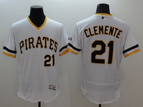 Pittsburgh Pirates #21 Roberto Clemente White Flexbase Authentic Collection Cooperstown Baseball Jersey