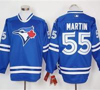 Toronto Blue Jays #55 Russell Martin Blue Long Sleeve Stitched MLB Jersey