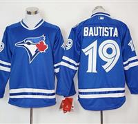 Toronto Blue Jays #19 Jose Bautista Blue Long Sleeve Stitched MLB Jersey