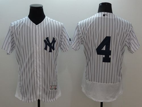 New York Yankees #4 Lou Gehrig White Strip Flexbase Authentic Collection Baseball Jersey