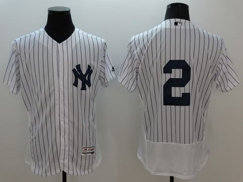 New York Yankees #2 Derek Jeter White Strip Flexbase Authentic Collection Baseball Jersey