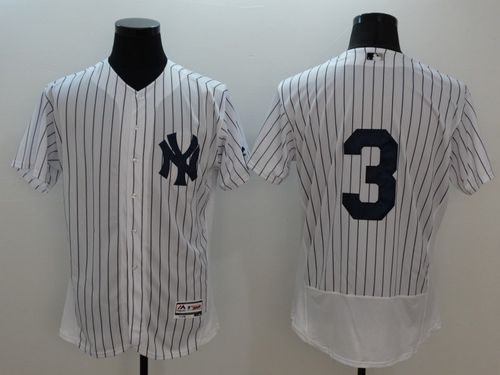 New York Yankees #3 Babe Ruth White Strip Flexbase Authentic Collection Baseball Jersey