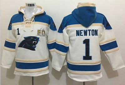 Nike Carolina Panthers #1 Cam Newton White Super Bowl 50 Sawyer Hooded Sweatshirt NFL Hoodie