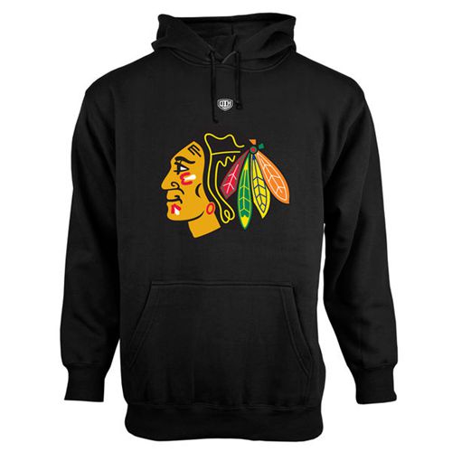 Chicago Blackhawks Black Old Time Hockey Big Logo With Crest Pullover Hoodie