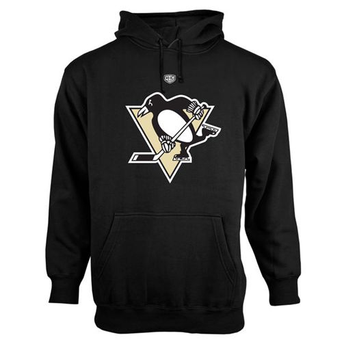 Pittsburgh Penguins Old Time Hockey Black Big Logo With Crest Pullover Hoodie